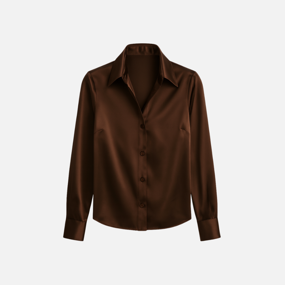 Bellanoa | Women’s Long Sleeve Blouse in Polished Satin Finish