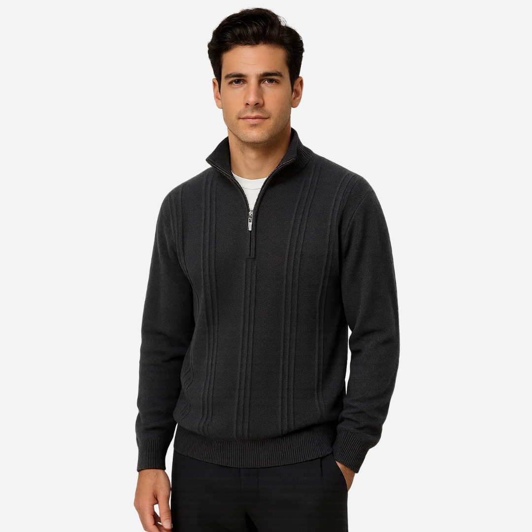 Bellanoa | Men’s 100% Cashmere Ribbed Half-Zip Sweater