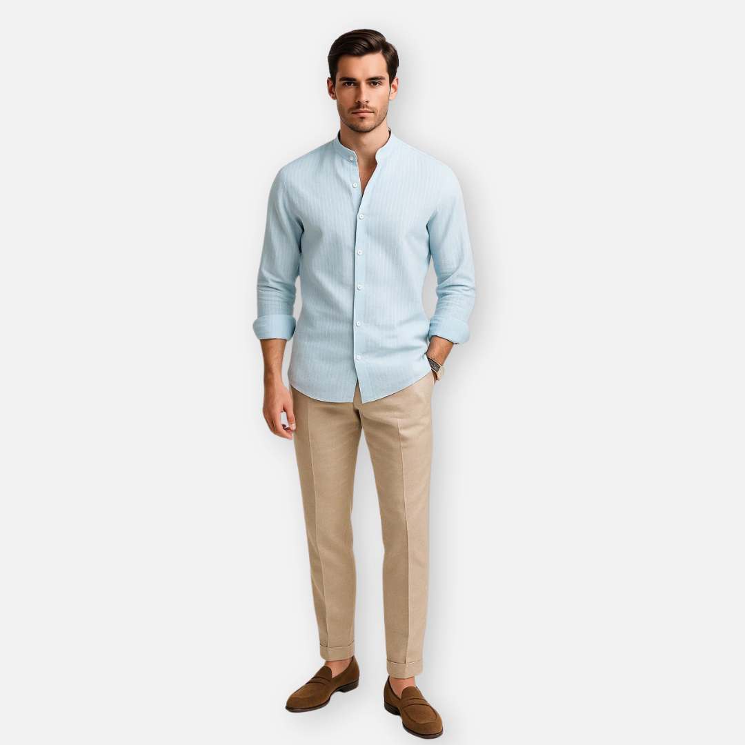Bellanoa | Men’s Lightweight Striped Linen Blend Casual Shirt