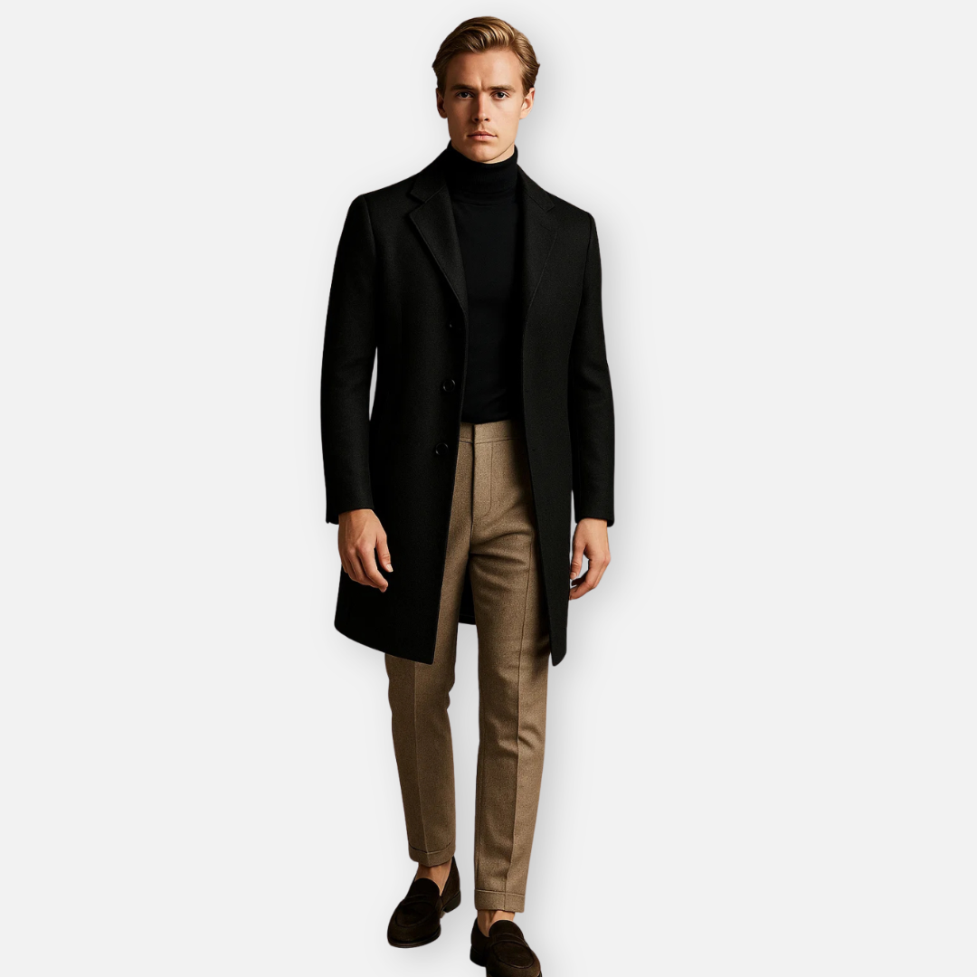 Bellanoa | Men’s Single-Breasted Black Trench Coat