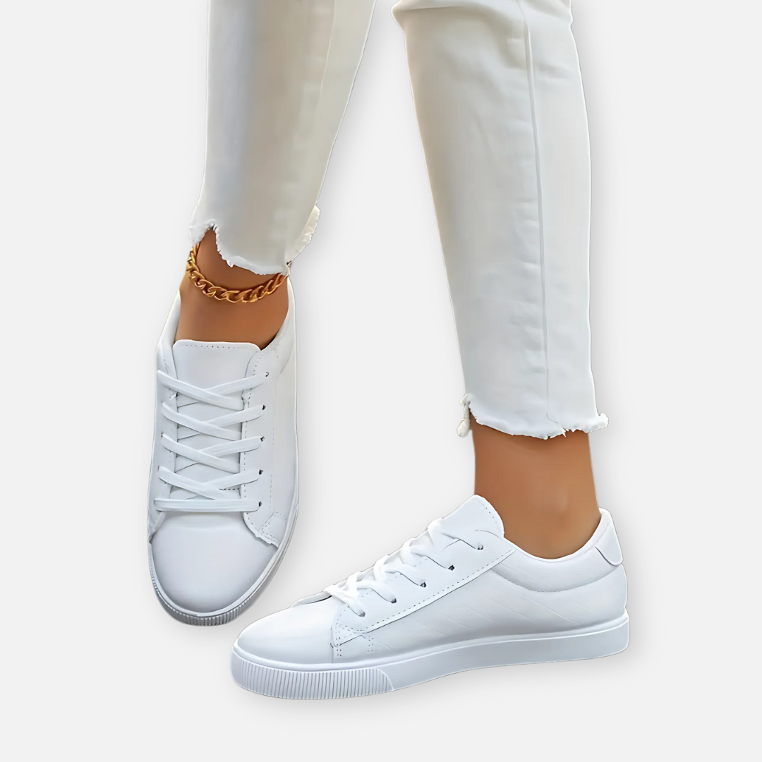 Bellanoa | Women’s Casual White Grid Sneakers