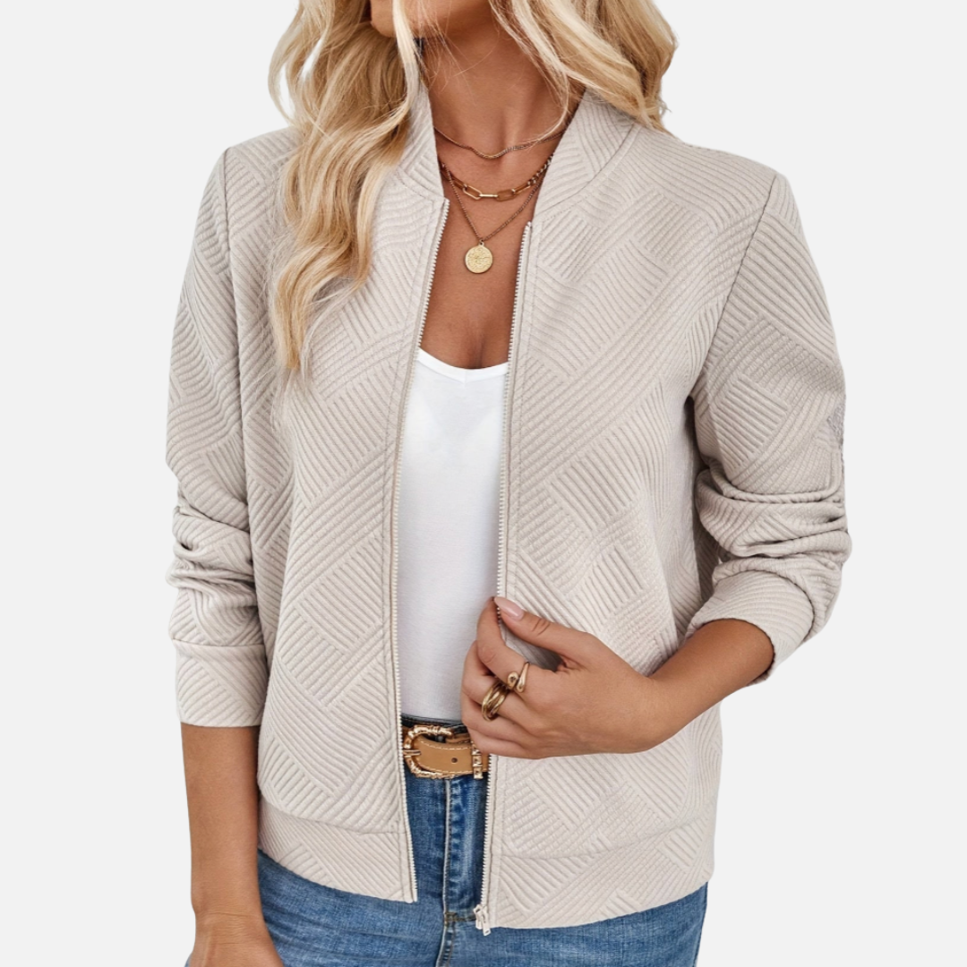 Bellanoa | Women’s Elegant Beige Zip-Up Jacket