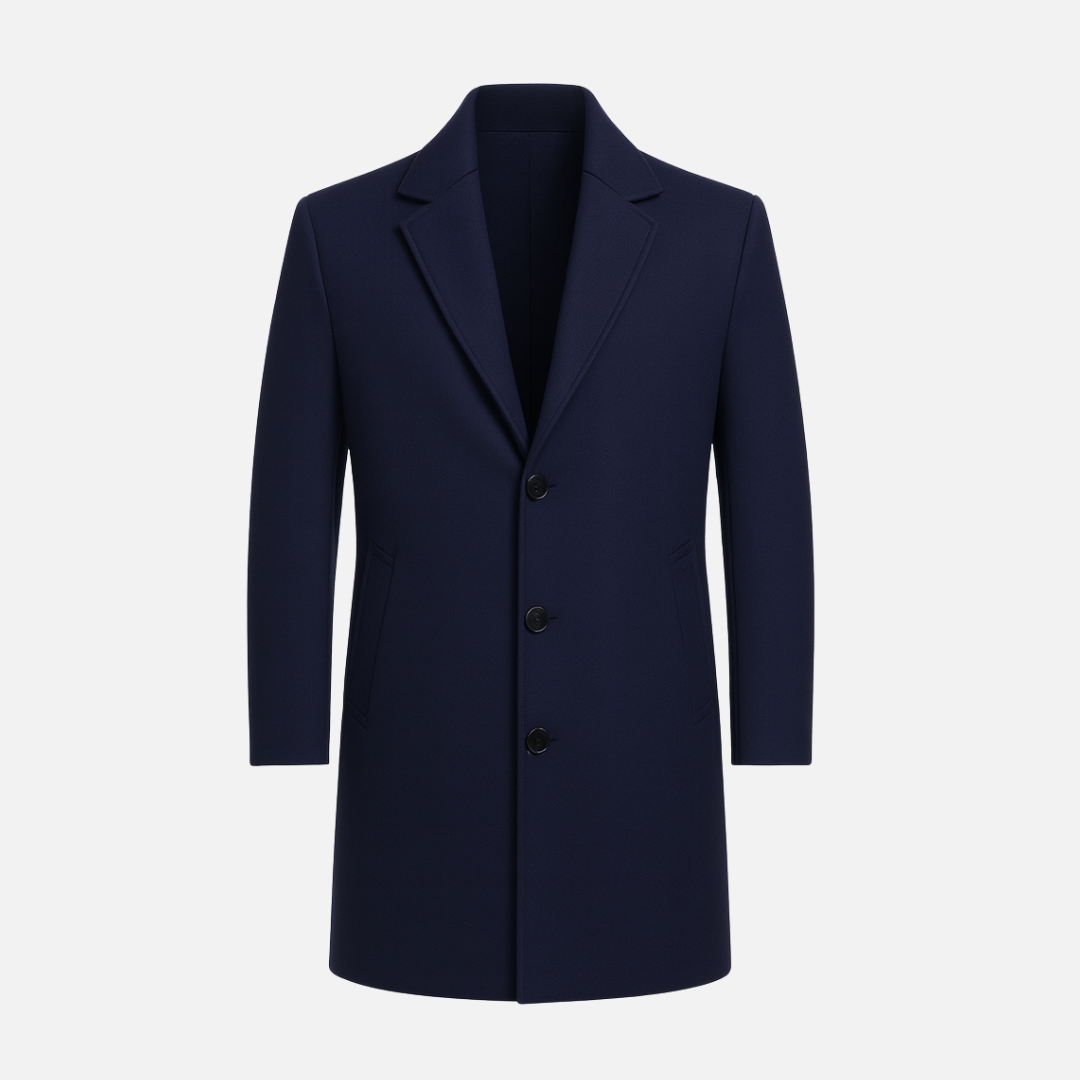 Bellanoa | Men’s Solid Notch Lapel Single-Breasted Mid-Length Coat