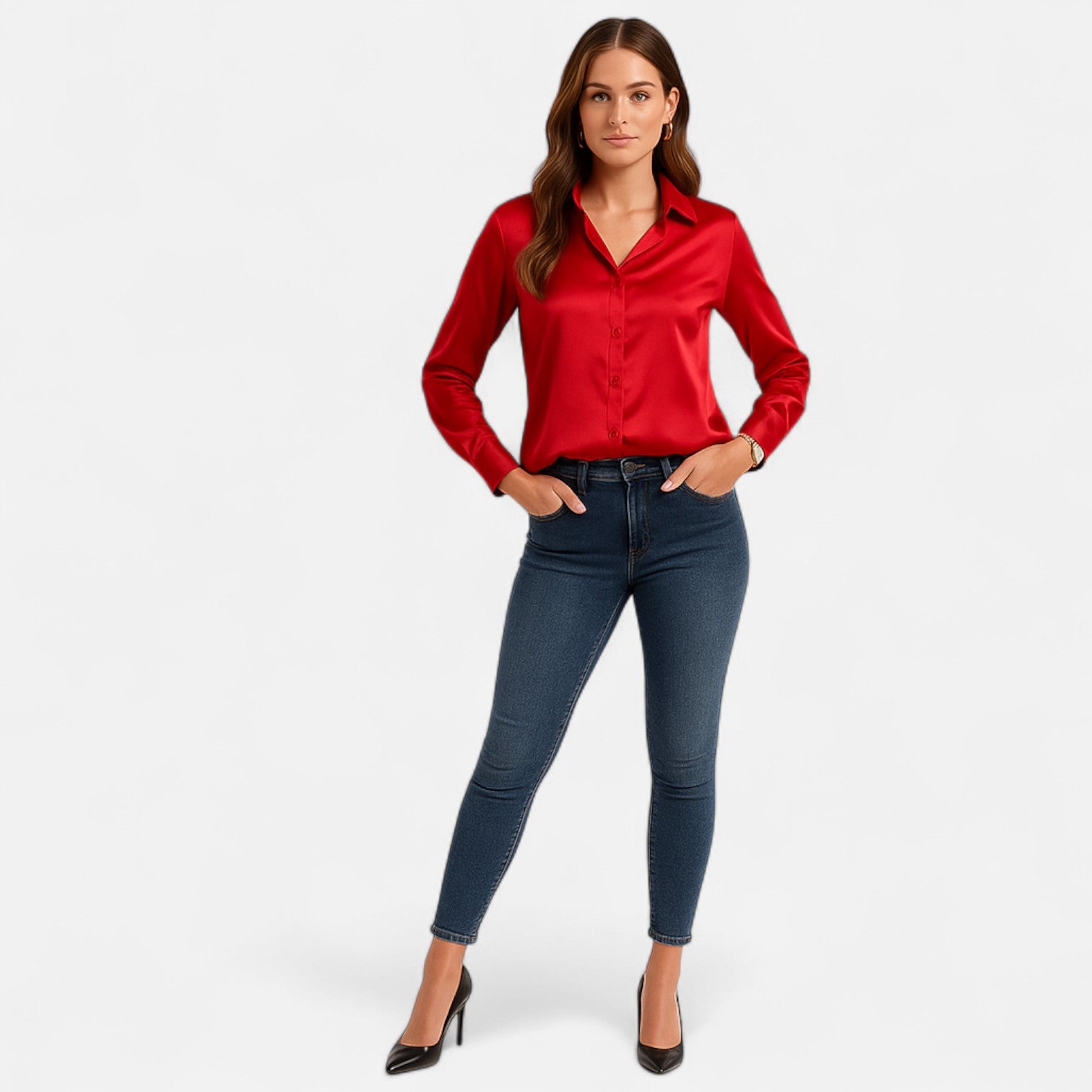 Bellanoa | Women’s Satin Blouse in Classic Long Sleeve Style