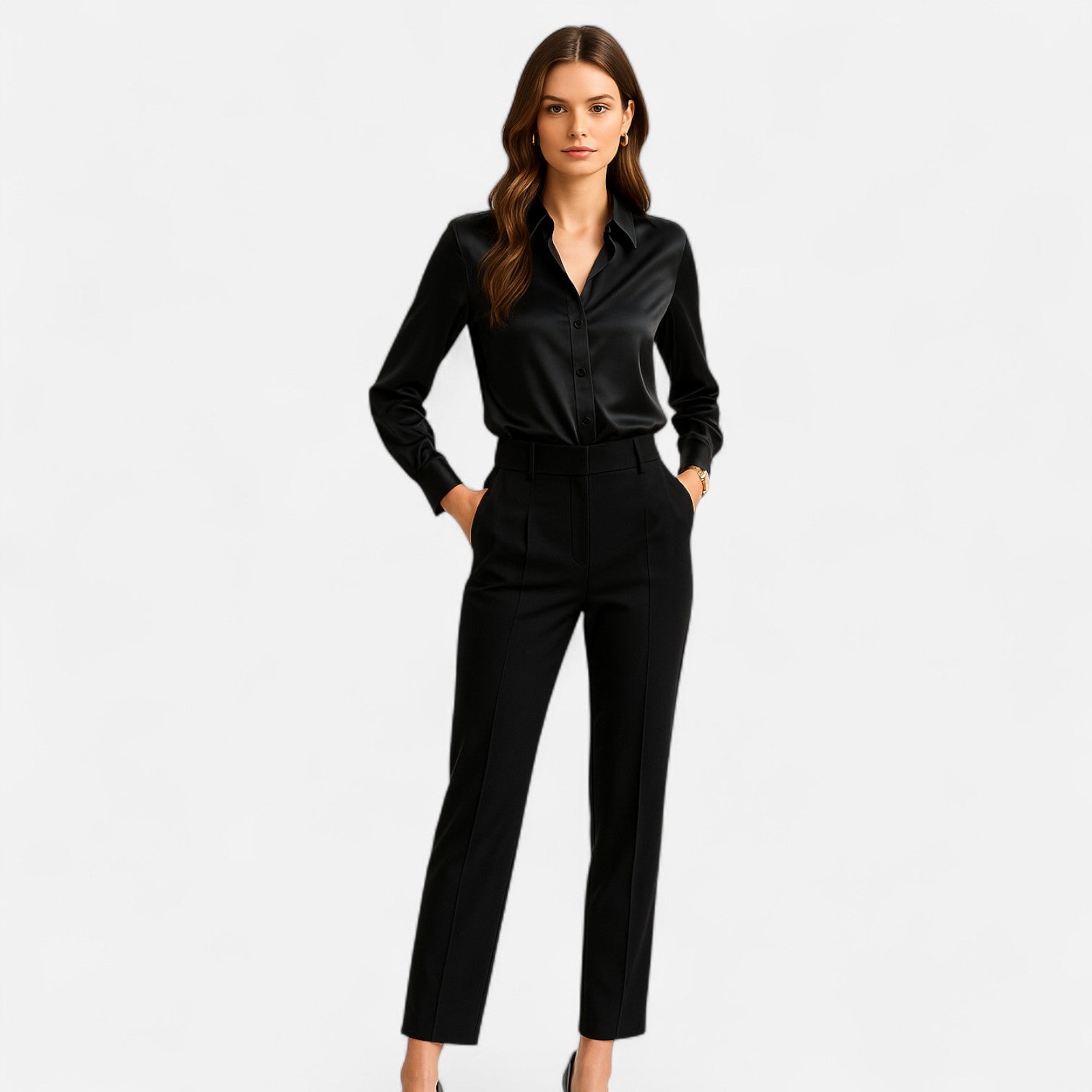 Bellanoa | Women’s Long Sleeve Blouse in Polished Satin Finish