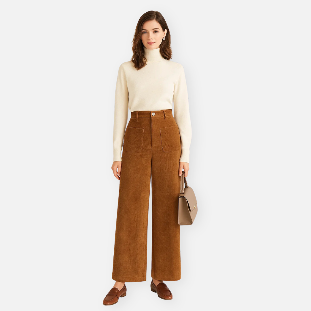 Bellanoa | Women’s High-Waist Corduroy Straight-Leg Trousers