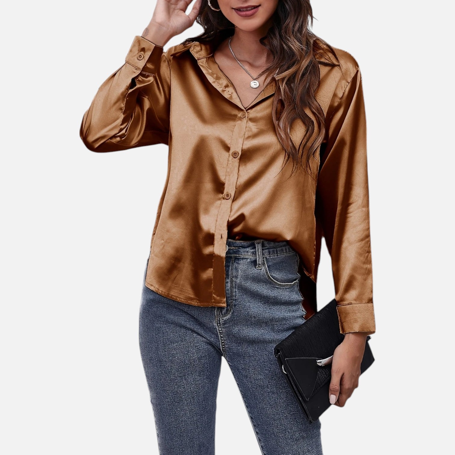 Bellanoa | Women’s Satin Blouse in Classic Long Sleeve Style