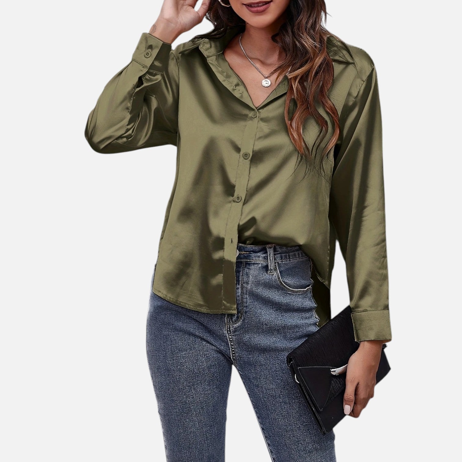 Bellanoa | Women’s Satin Blouse in Classic Long Sleeve Style