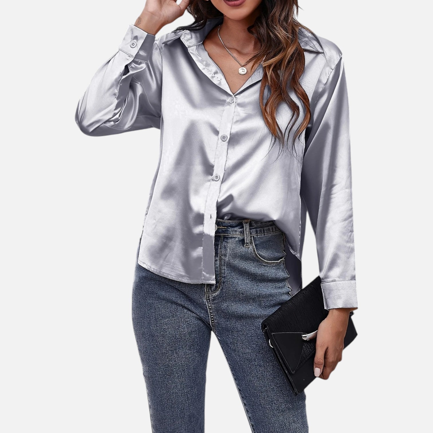 Bellanoa | Women’s Satin Blouse in Classic Long Sleeve Style