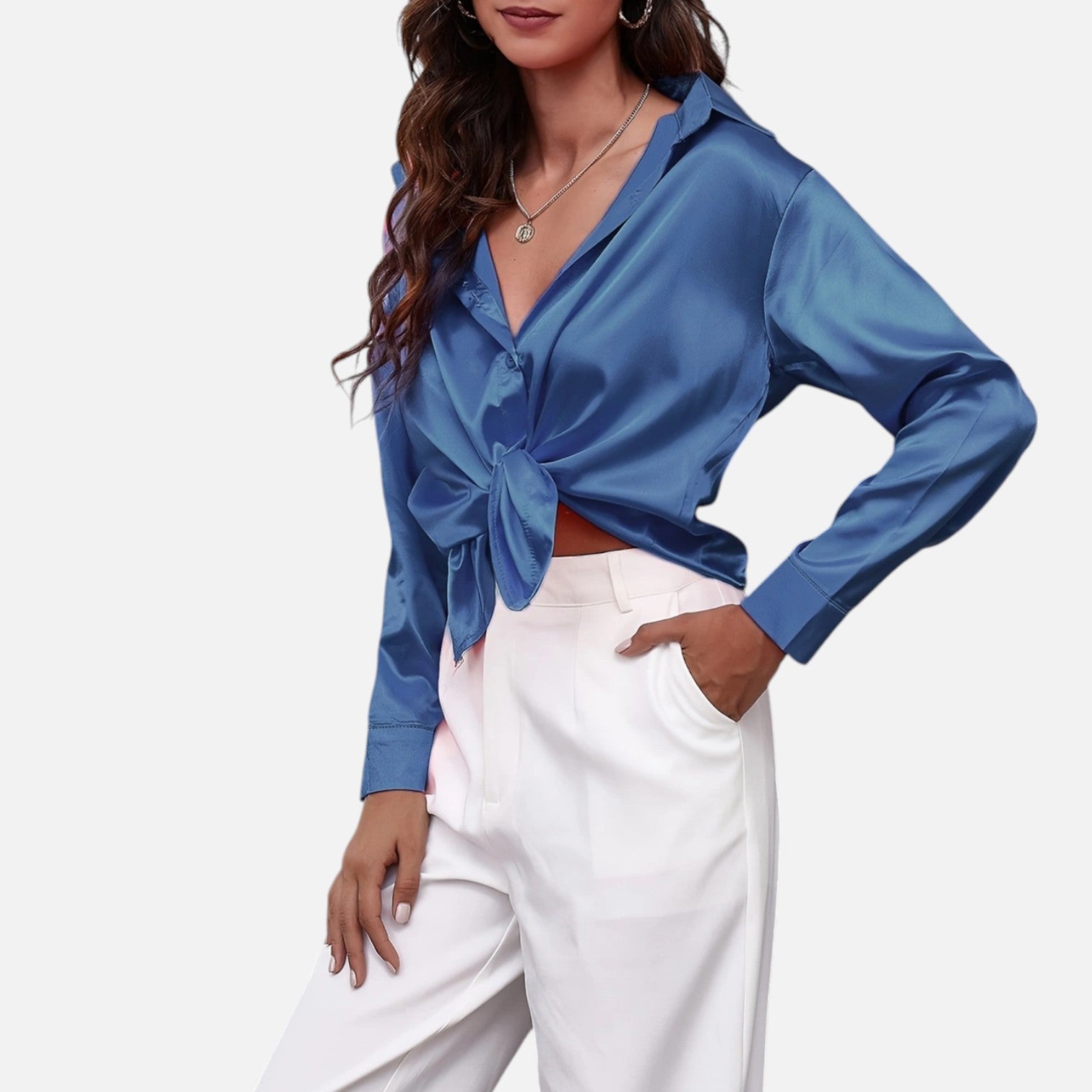 Bellanoa | Women’s Satin Blouse in Classic Long Sleeve Style