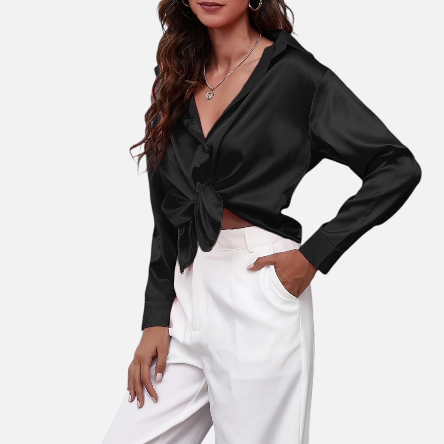 Bellanoa | Women’s Satin Blouse in Classic Long Sleeve Style