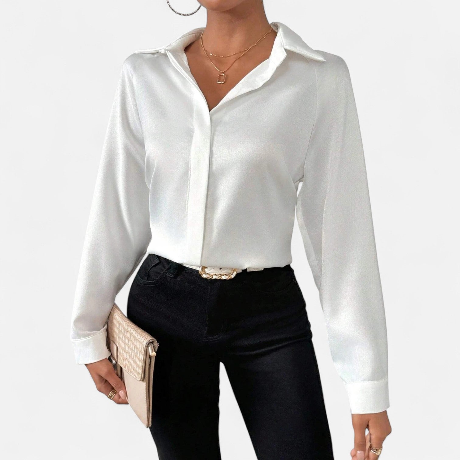 Bellanoa | Women’s Long Sleeve Blouse in Elegant Satin Finish