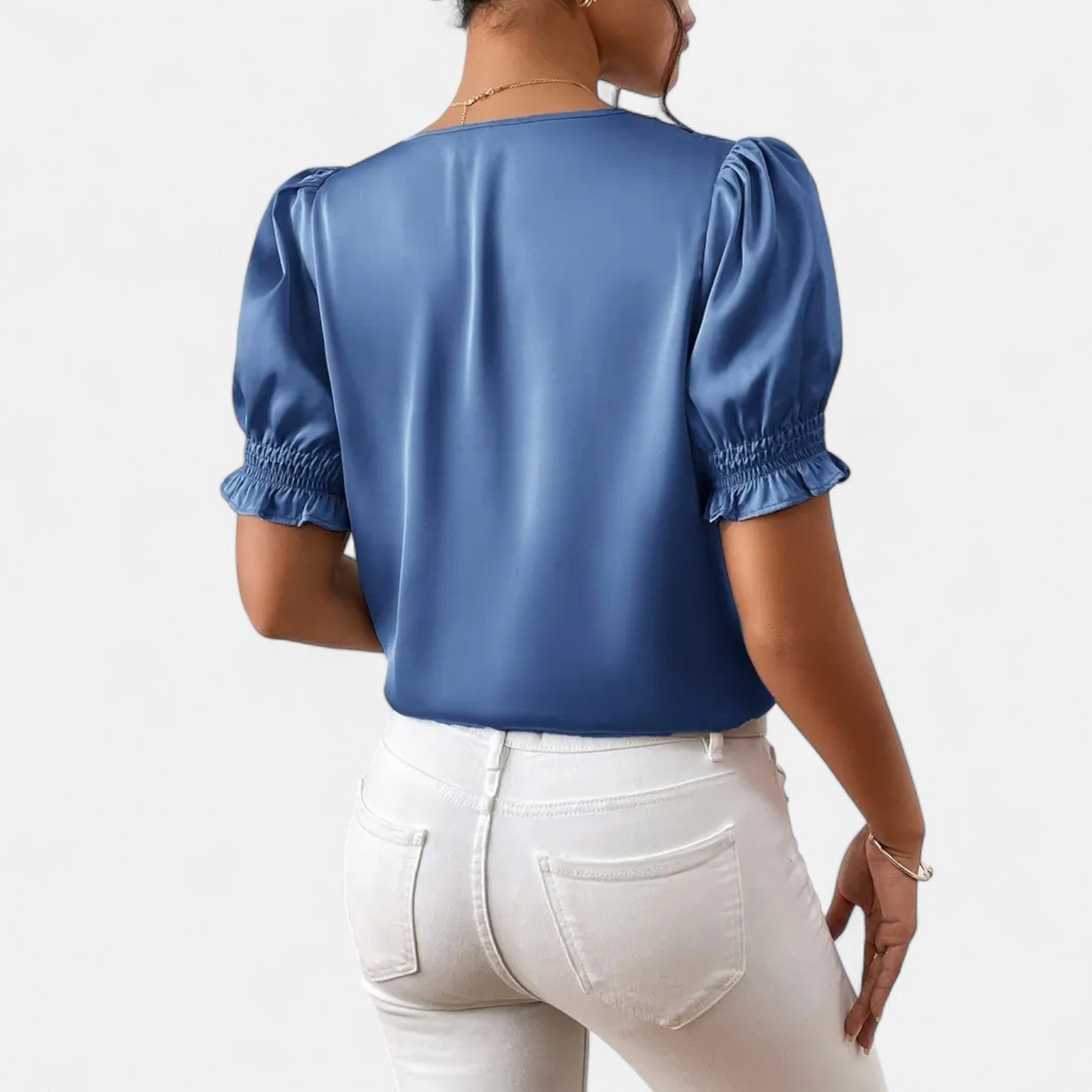 Bellanoa | Women’s Satin Blouse with Ruffled Sleeves & Button Front