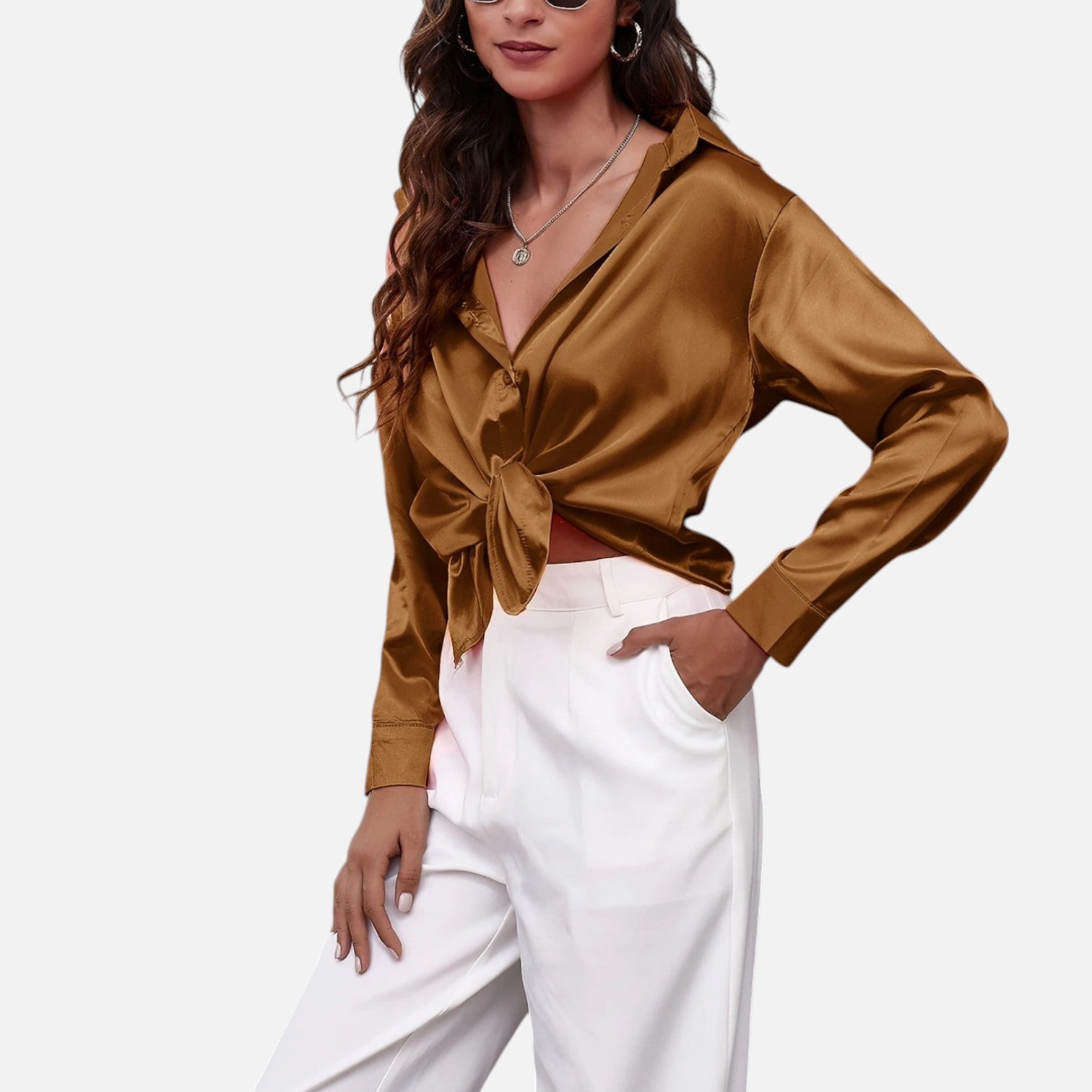 Bellanoa | Women’s Satin Blouse in Classic Long Sleeve Style