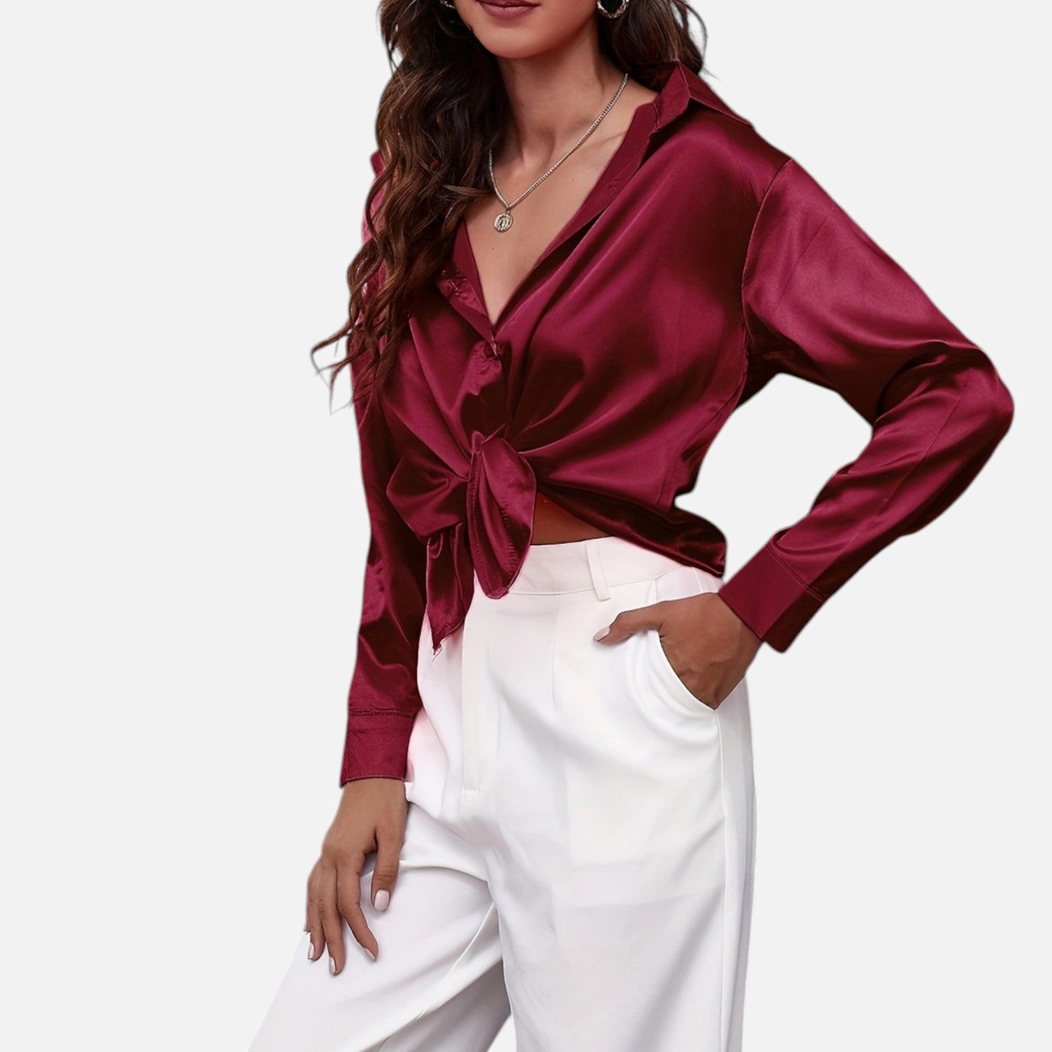 Bellanoa | Women’s Satin Blouse in Classic Long Sleeve Style