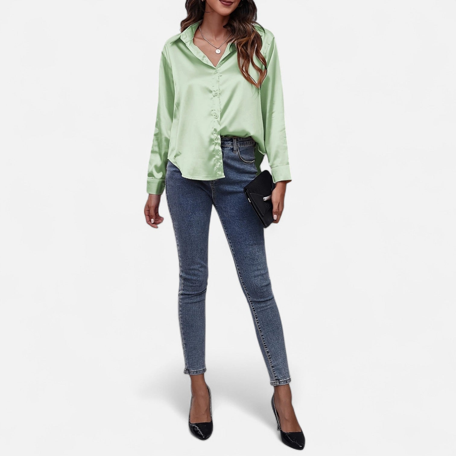 Bellanoa | Women’s Satin Blouse in Classic Long Sleeve Style