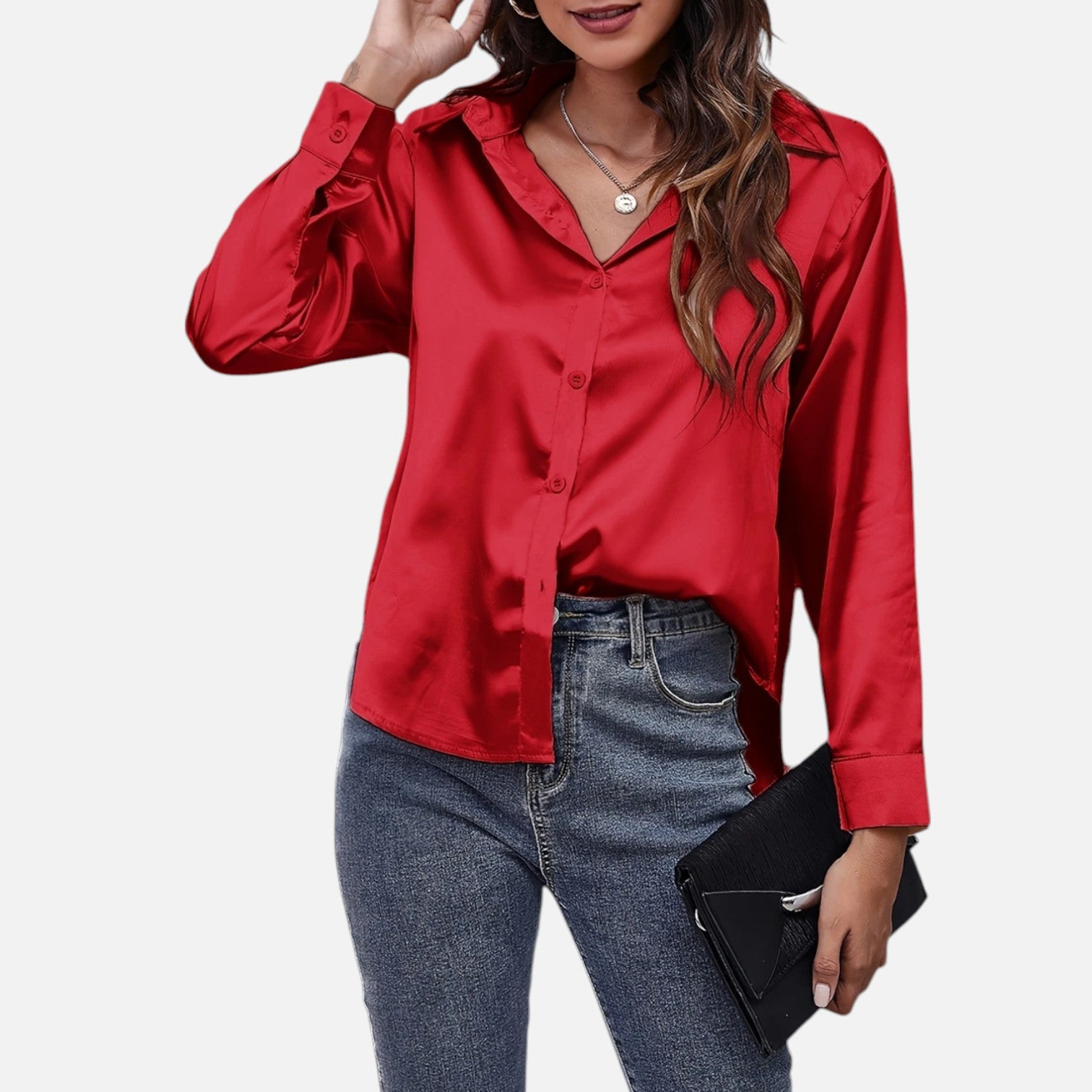 Bellanoa | Women’s Satin Blouse in Classic Long Sleeve Style