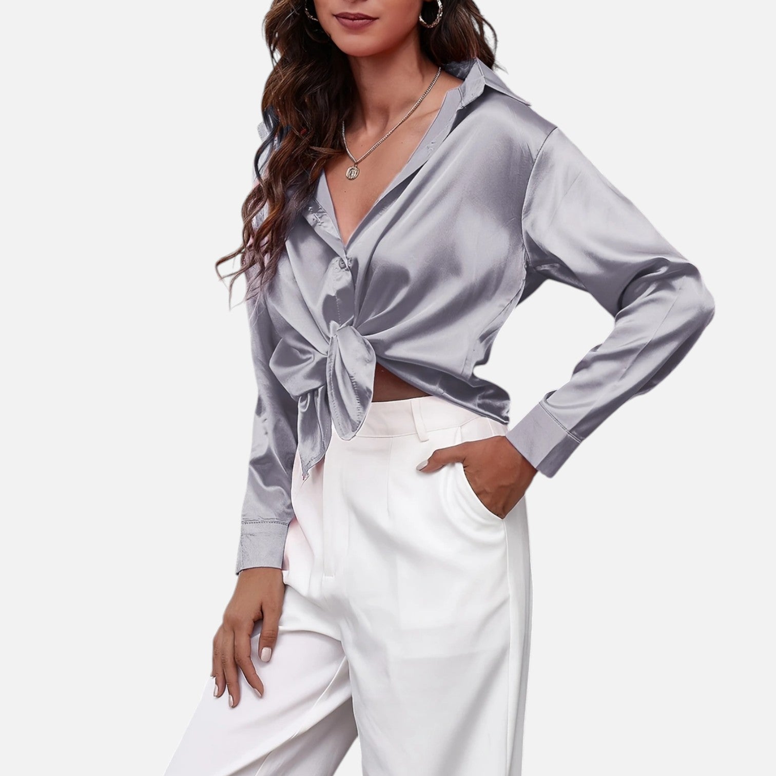Bellanoa | Women’s Satin Blouse in Classic Long Sleeve Style