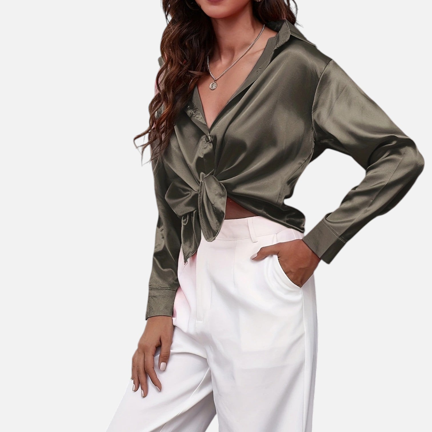 Bellanoa | Women’s Satin Blouse in Classic Long Sleeve Style