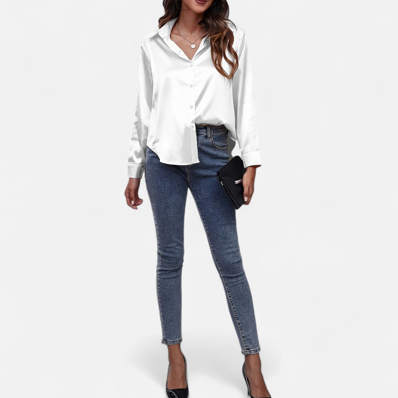 Bellanoa | Women’s Satin Blouse in Classic Long Sleeve Style