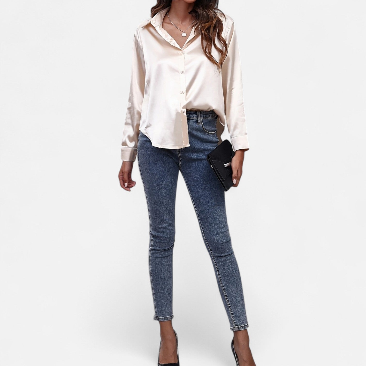 Bellanoa | Women’s Satin Blouse in Classic Long Sleeve Style