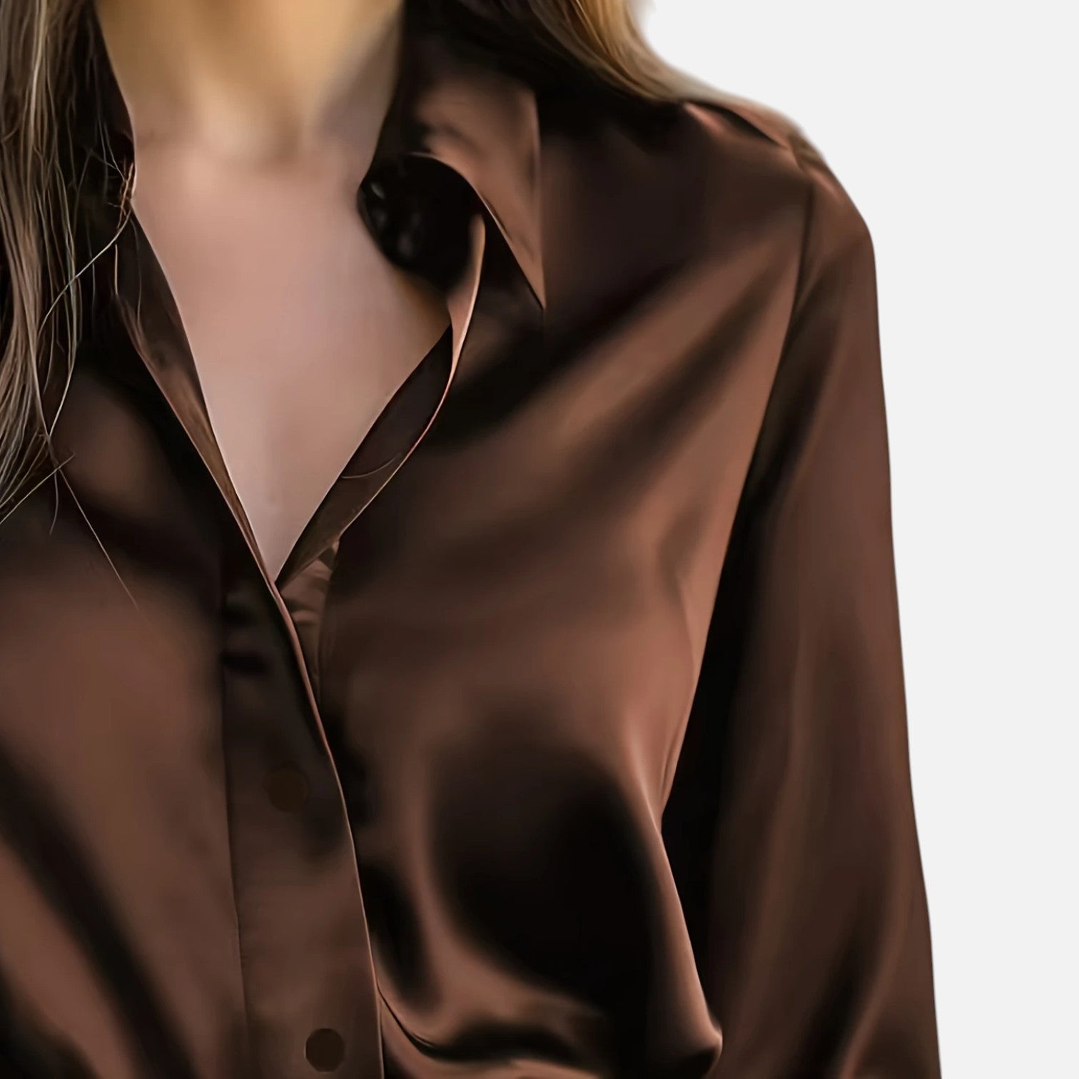 Bellanoa | Women’s Long Sleeve Blouse in Polished Satin Finish