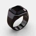 Noviqlo | Stainless Steel Square Signet Ring with Black Synthetic Stone