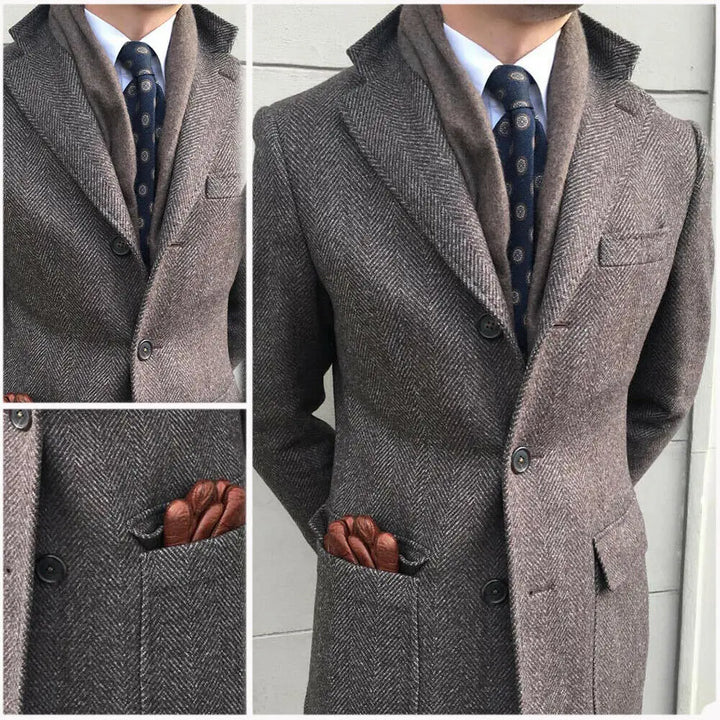 Travel-Ready Herringbone Tweed Coat