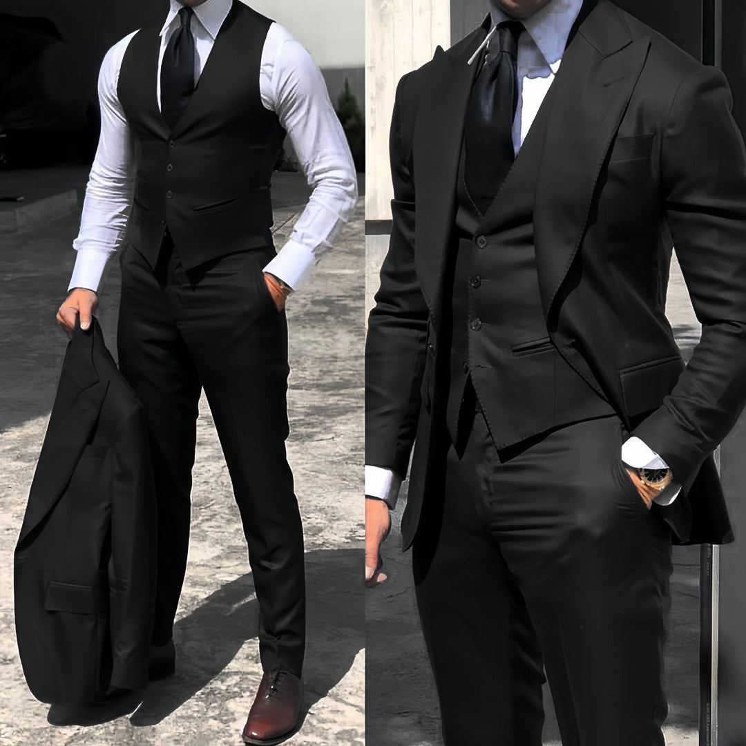 Travel-Ready Black 3-Piece Suit Set