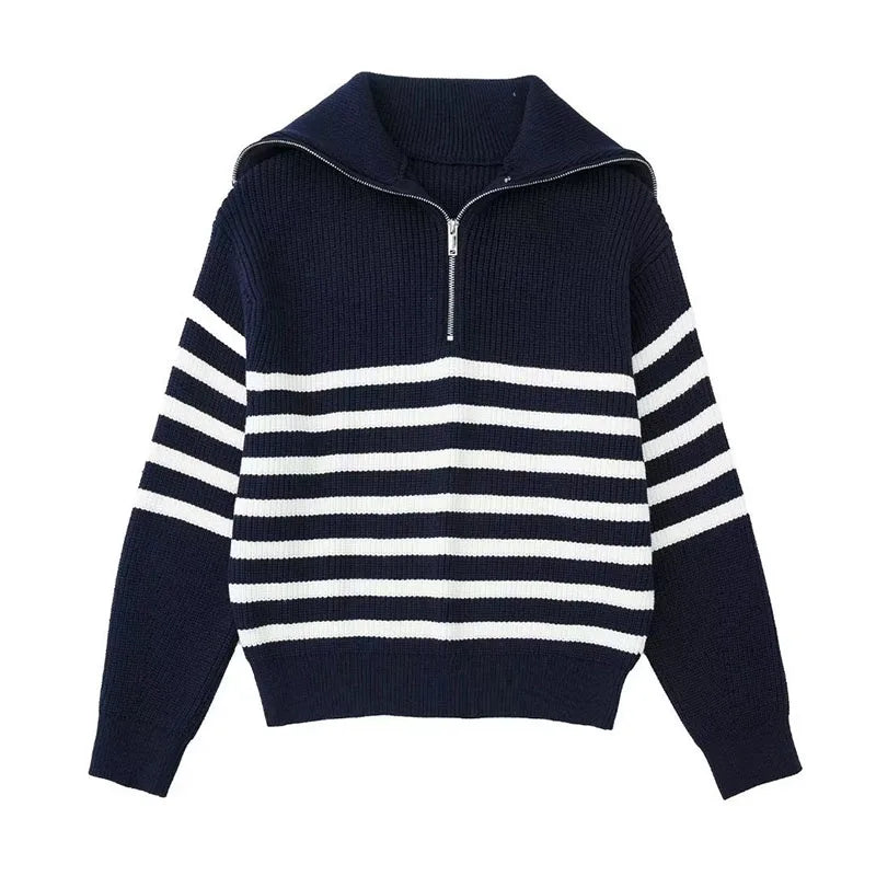 Travel-Ready Striped Knit Sweater