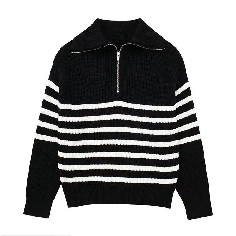 Travel-Ready Striped Knit Sweater