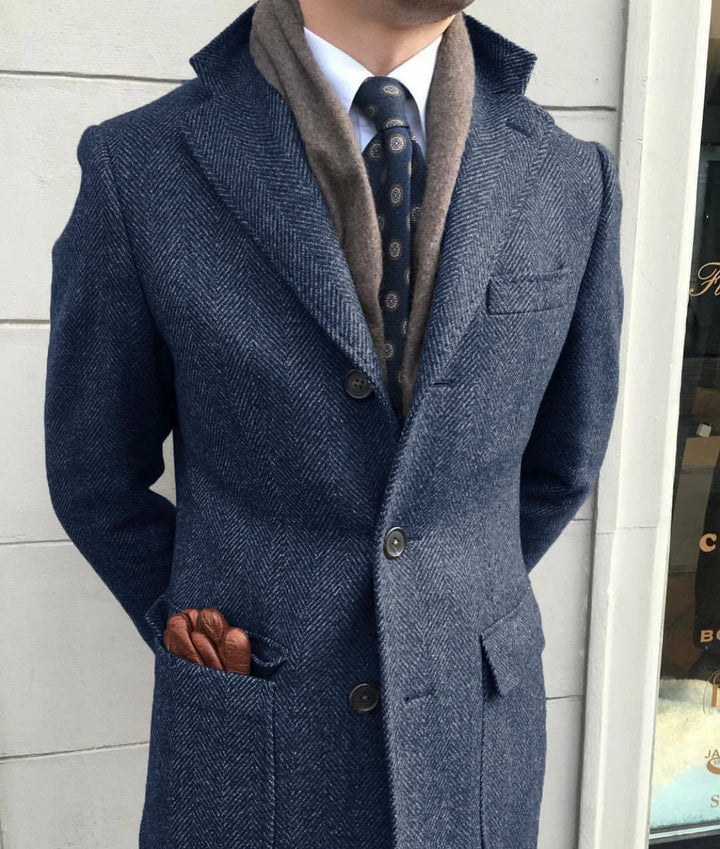 Travel-Ready Herringbone Tweed Coat