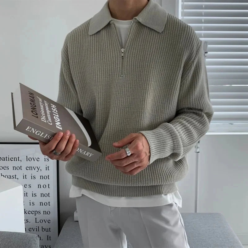 Travel-Ready Knitted Polo Sweater