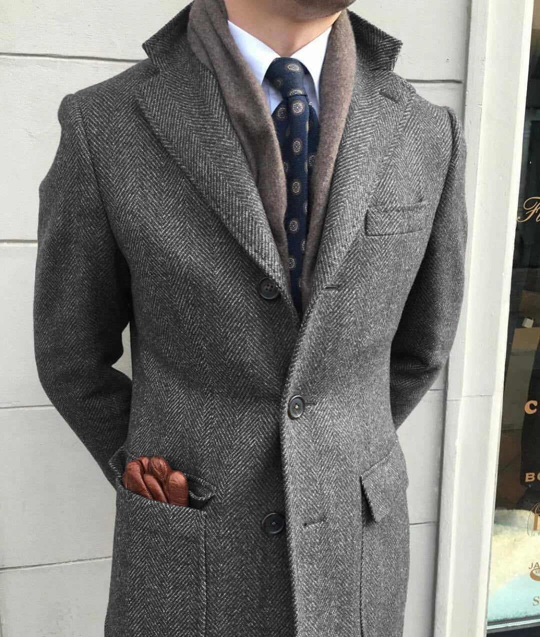 Travel-Ready Herringbone Tweed Coat