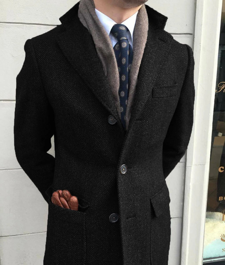 Travel-Ready Herringbone Tweed Coat