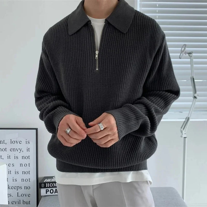 Travel-Ready Knitted Polo Sweater