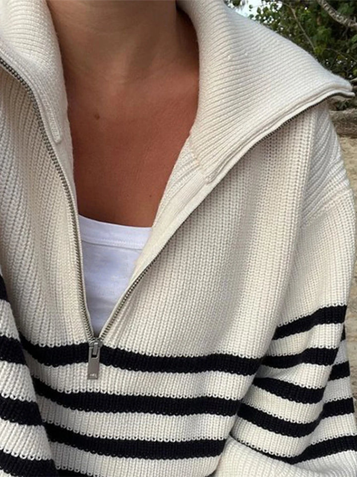 Travel-Ready Striped Knit Sweater